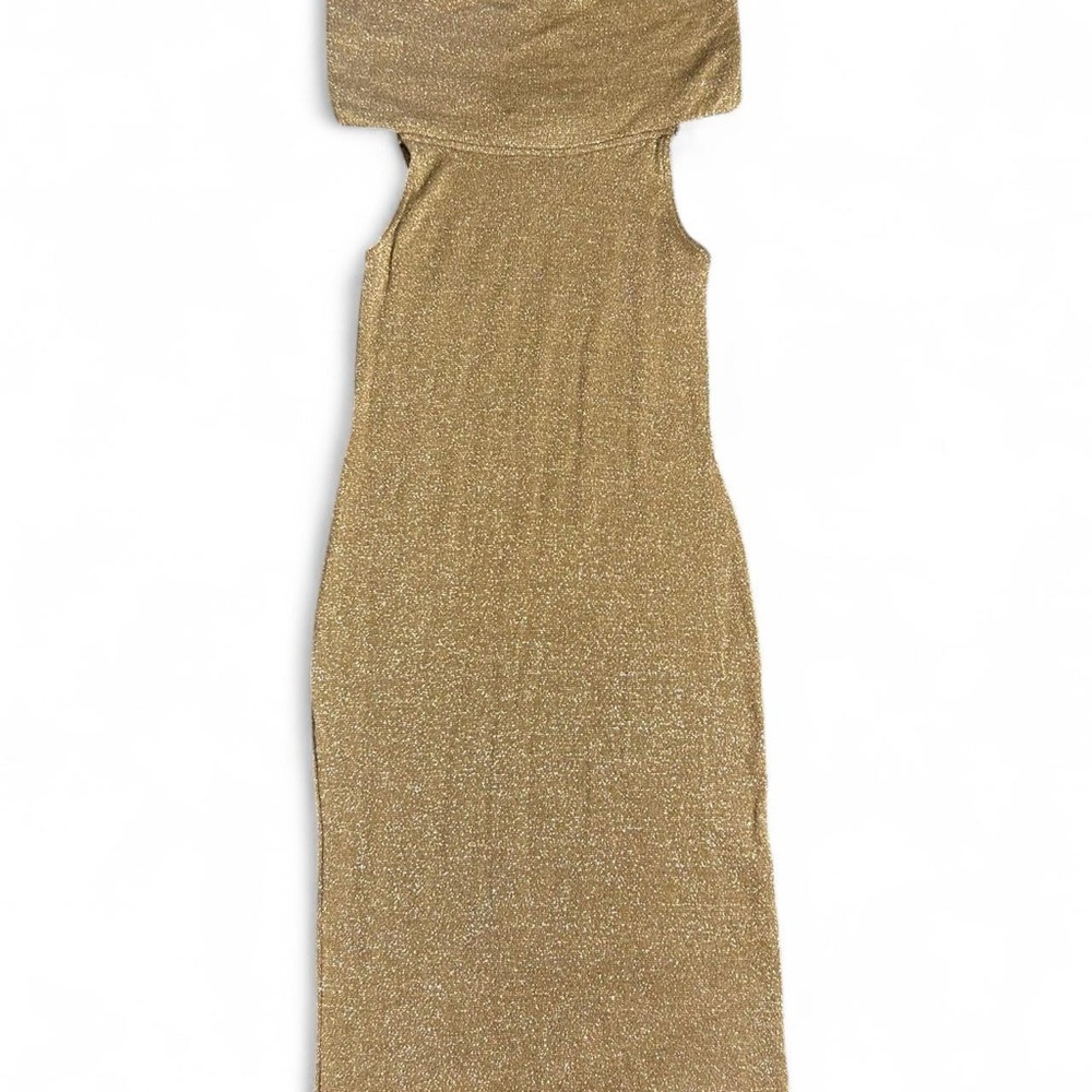 Elegant Gold Off Shoulder Maxi Glitter Women's Dress